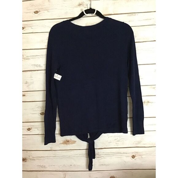 NWT 14th & Union Women's Size Small Long Sleeve Navy Sweater w/ Knot Tie - Picture 3 of 6